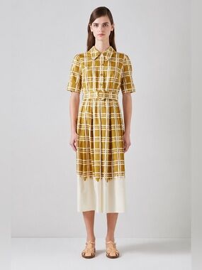 LK Bennett Dora Plaid Dip Dye Cotton Midi Shirtdress